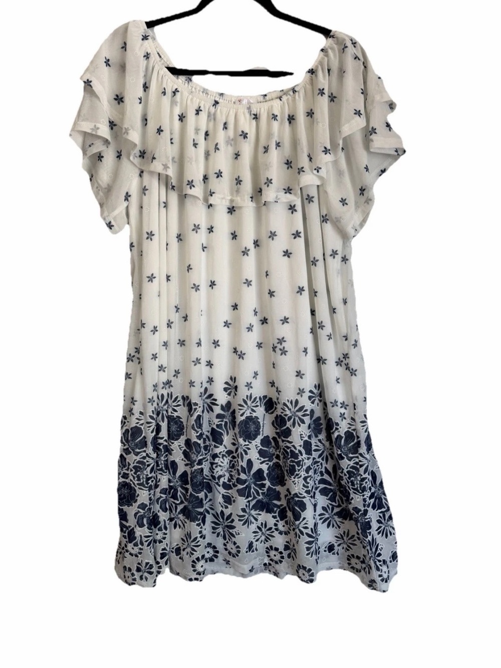 Sirenlily Women White navy blue off shoulder Plus Size (2X)